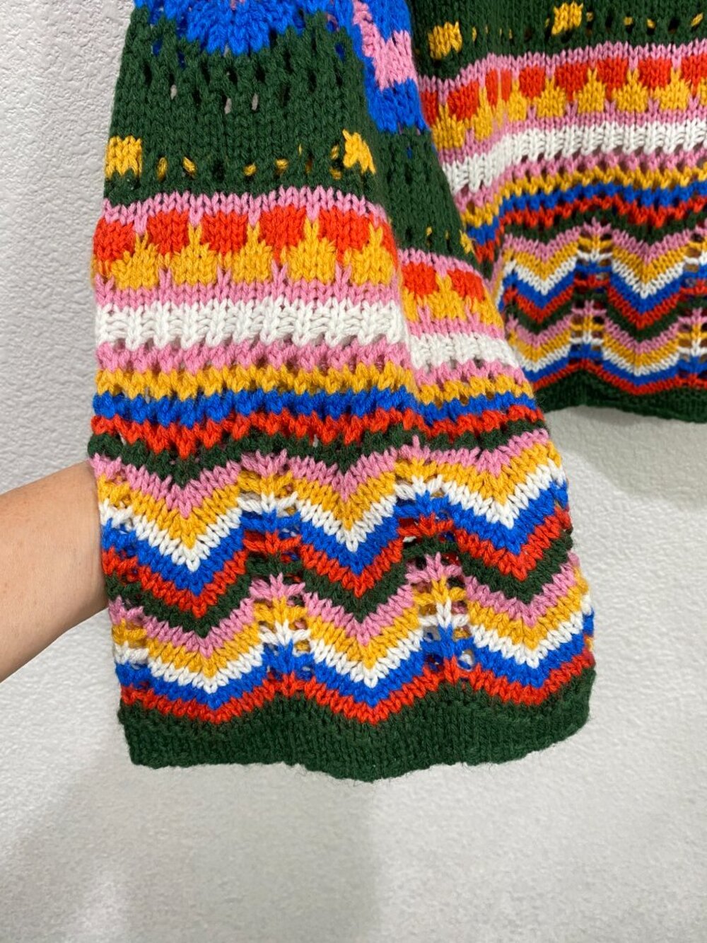 SHEIN Chevron Stripe Crochet Knit Bell Sleeve Sweater Multi-Color Size S - Picture 7 of 7